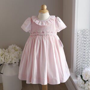 Pink Smocked Dress Hand Embroidery Pin Tucks Luli & Me Boutique GORGEOUS NWT
